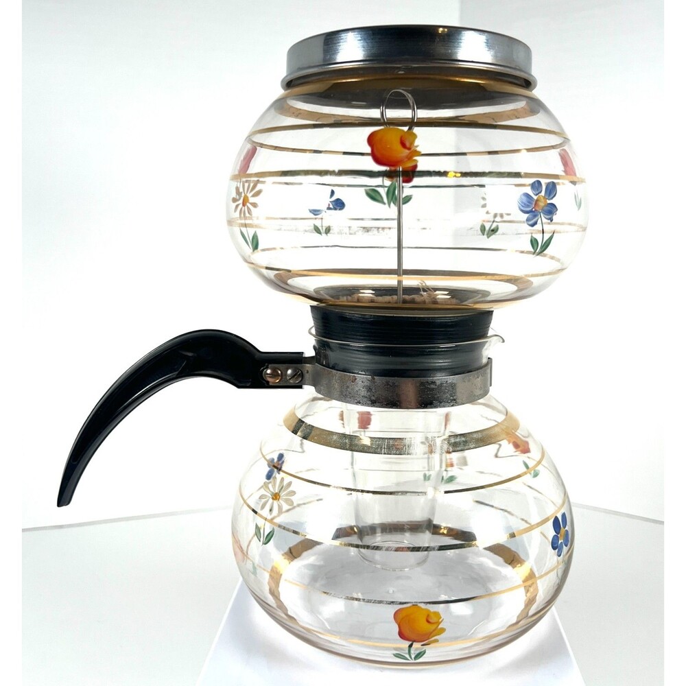 Vtg MCM Floral Glass Vacuum Coffee Percolator Carafe Pot Maker Mid Century